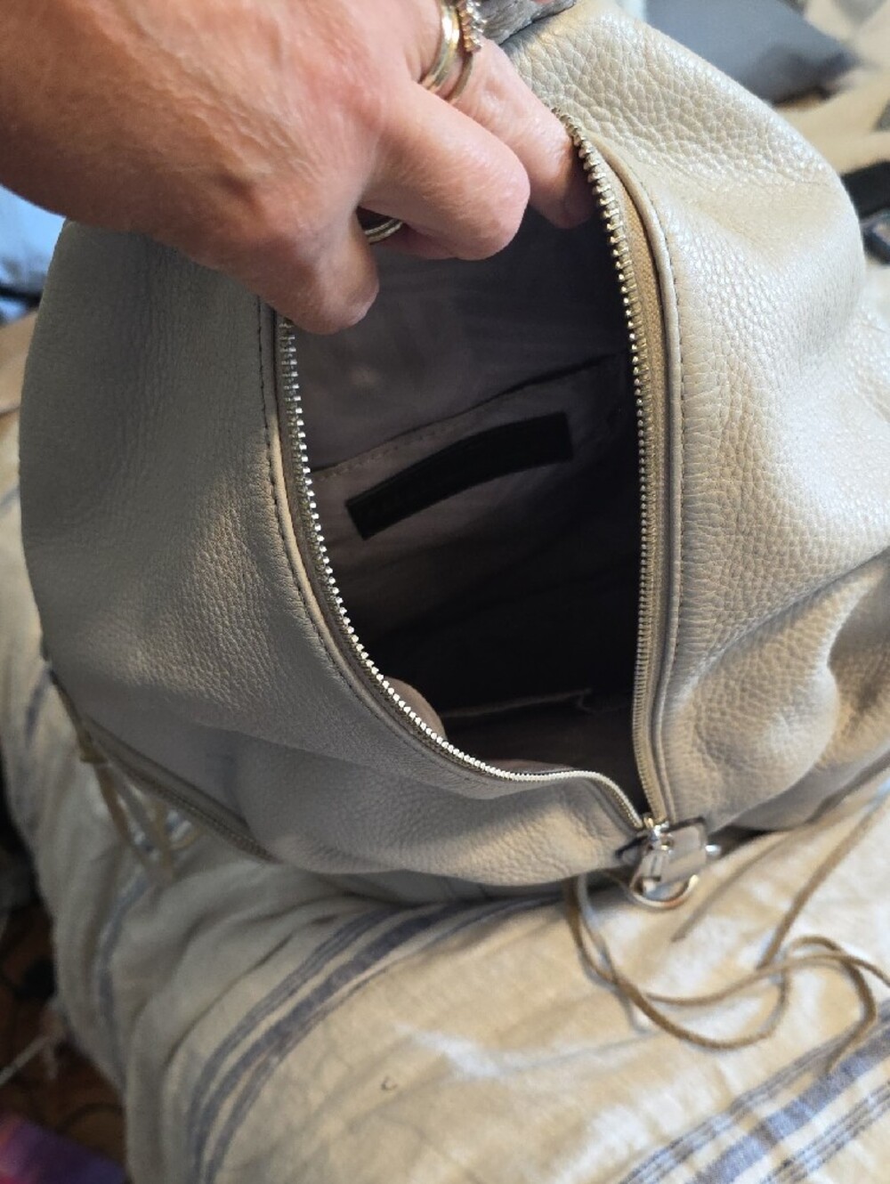 Rebecca Minkoff Cream Pebbled Leather Backpack with Silver Hardware - Picture 4 of 7